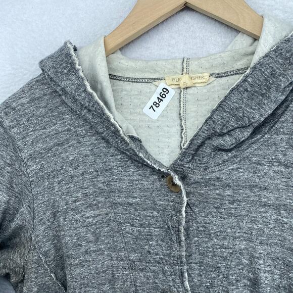 EILEEN FISHER Sweater S Cotton Double Layer Button Up Cardigan Hoodie Gray - Picture 14 of 14